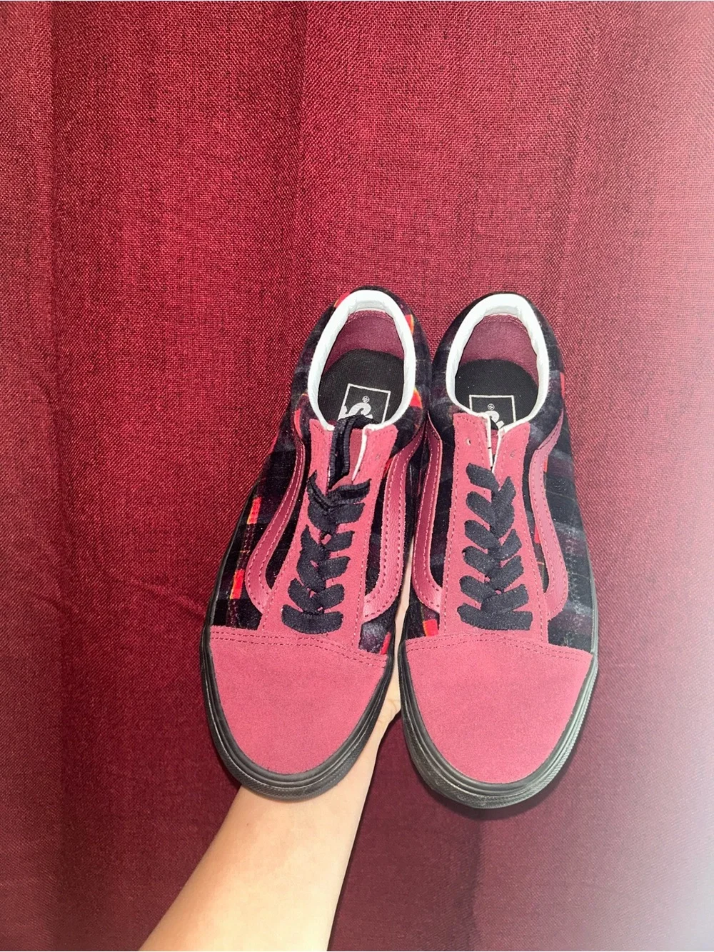 Vans Kids Burgundy Plaid Low-Top Sneakers with Black Laces